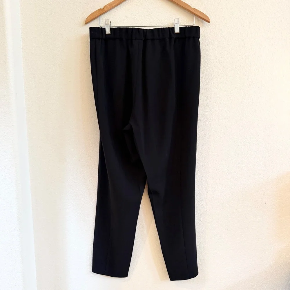 Theory Thorene Admiral Crepe Tapered Dress Pants Black Elastic Waist Size L